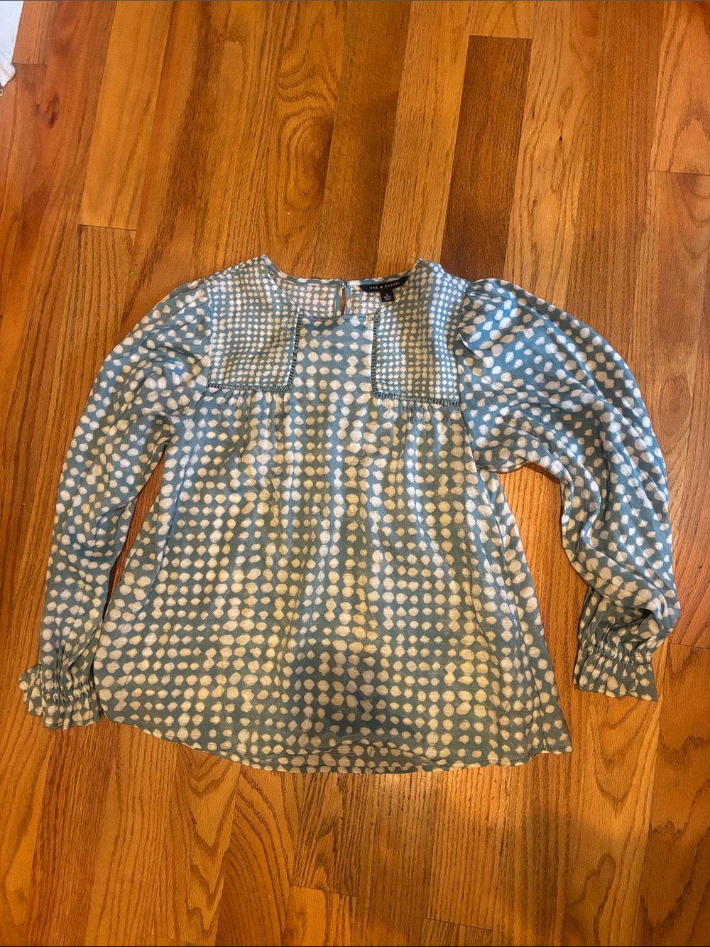 Zac & Rachel Blue and White Polka Dot Long Sleeve Blouse